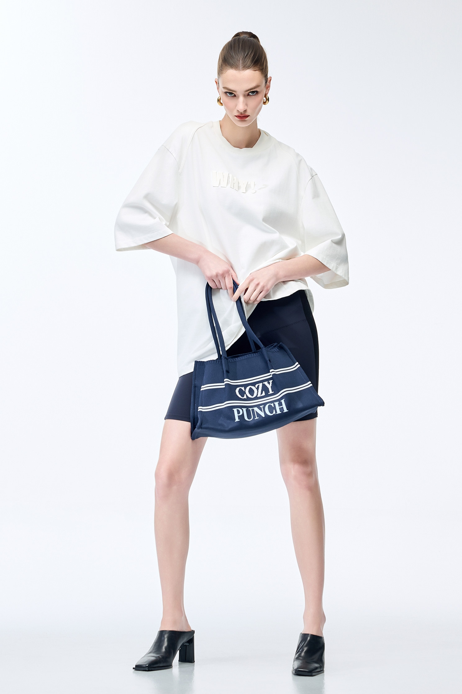 Asymmetric Collar Oversize TeeAsymmetrical Collar Boyfriend Fit T-Shirt,COZY PUNCH,T-shirts,Tops,Casual,Season (SS) Look