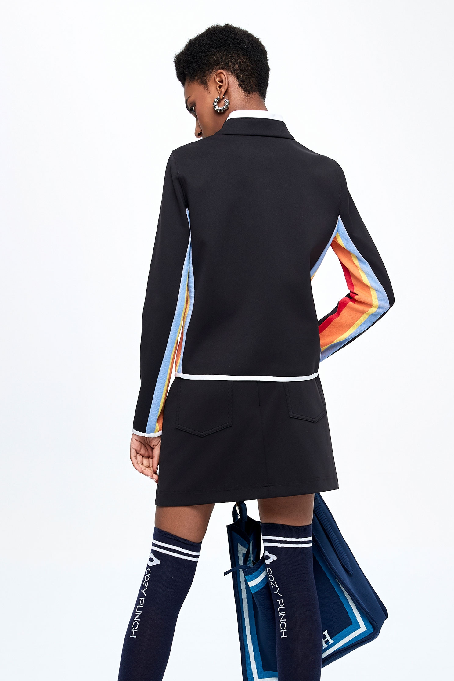 Flame-Colored Knit Detail TopColor-block small stand collar golf top,COZY PUNCH,Tops,Season (AW) Look,Knitted,Knitted tops,Turtleneck tops