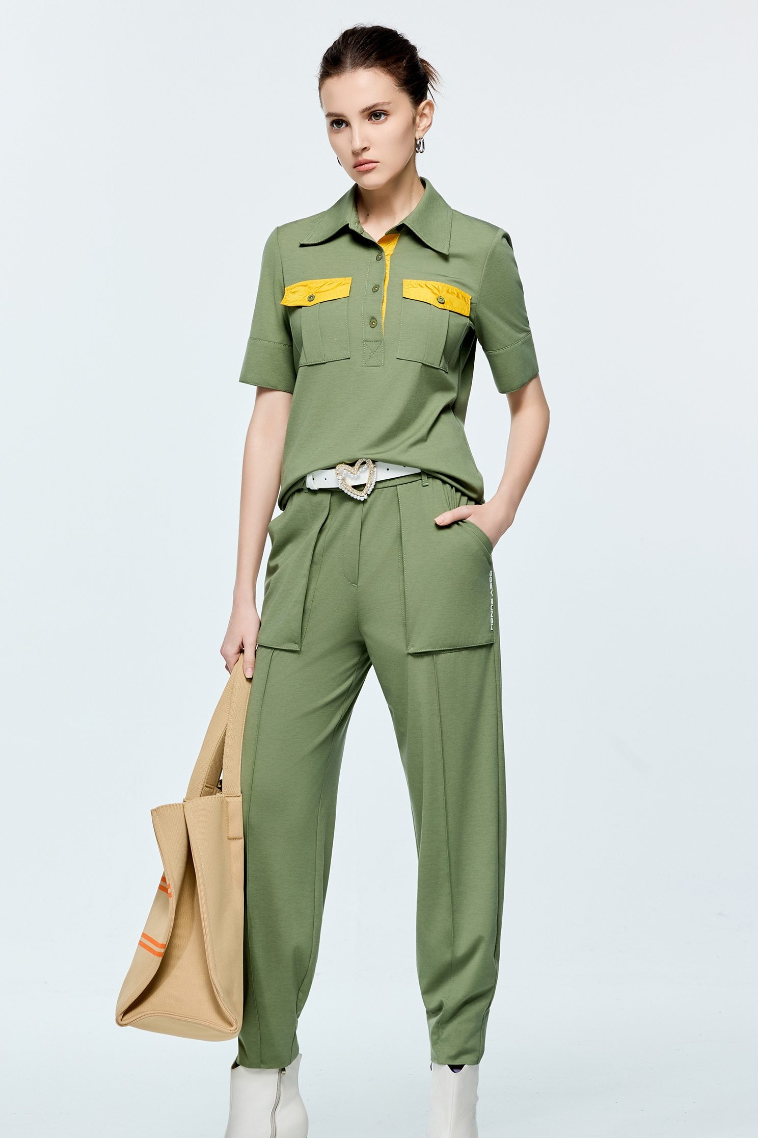 Army Green Polo ShirtArmy Green Polo Shirt,COZY PUNCH,Tops,Season (AW) Look