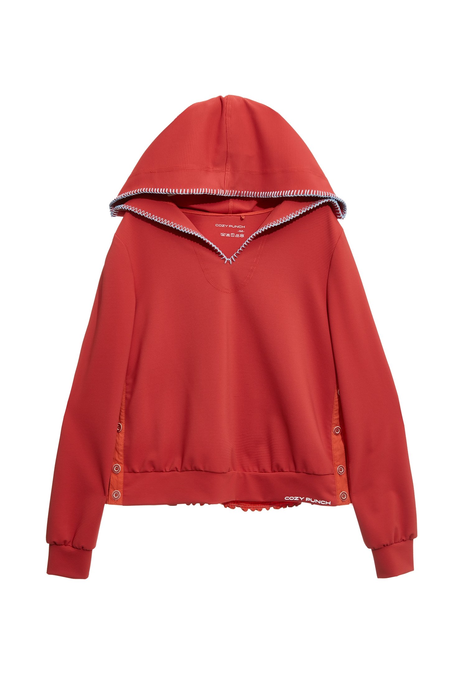 Red Hoodie Long Sleeve TopRed Hoodie Long Sleeve Top,V-Neck T shirts,Tops,Embroidered,Stripe,Season (AW) Look