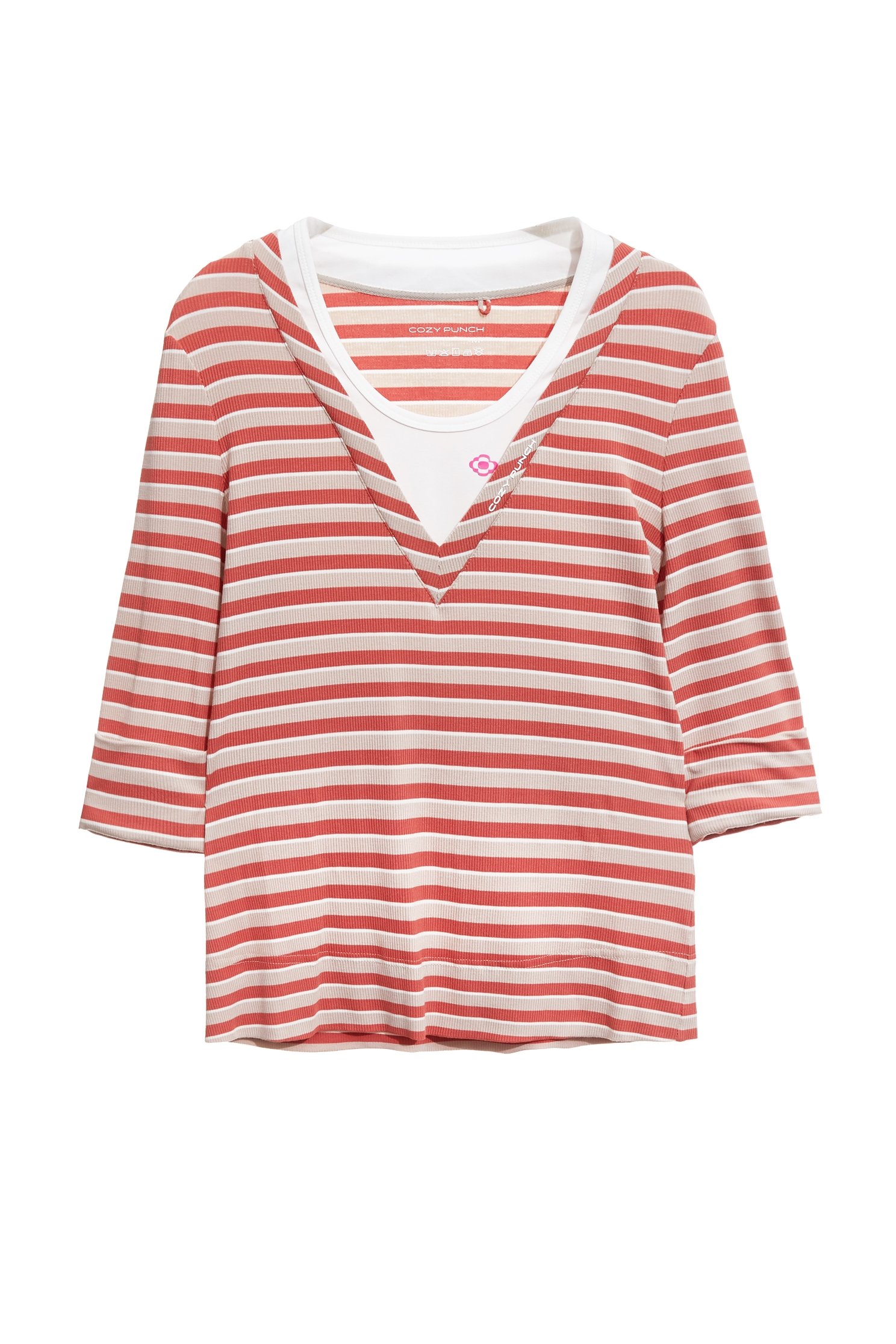 Fake Two Piece Stripe TeeFake Two Piece Stripe Tee,T-shirts,V-Neck T shirts,Tops,Season (AW) Look