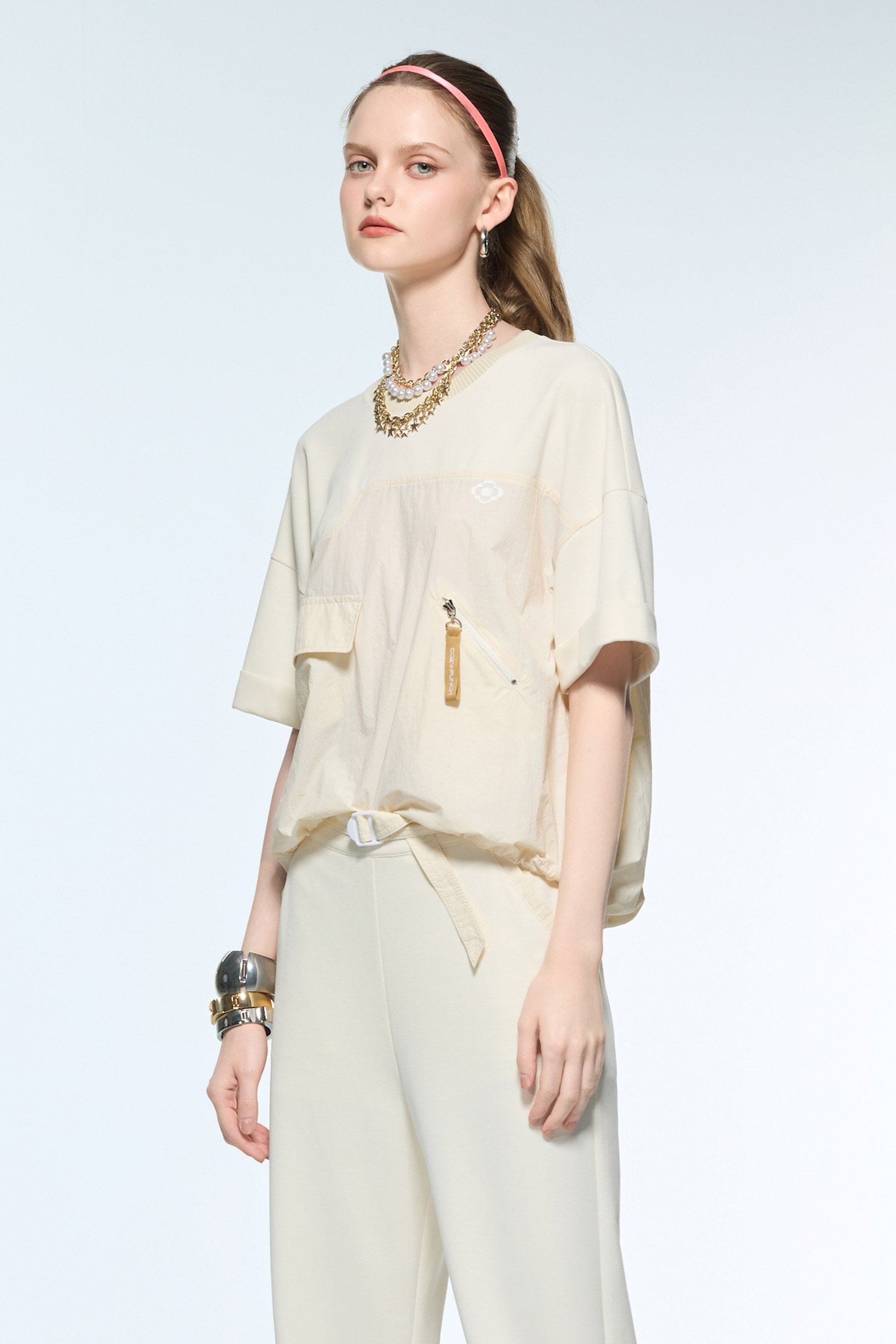 Patchwork White Short Sleeve TopPatchwork White Short Sleeve Top,Tops,Season (AW) Look