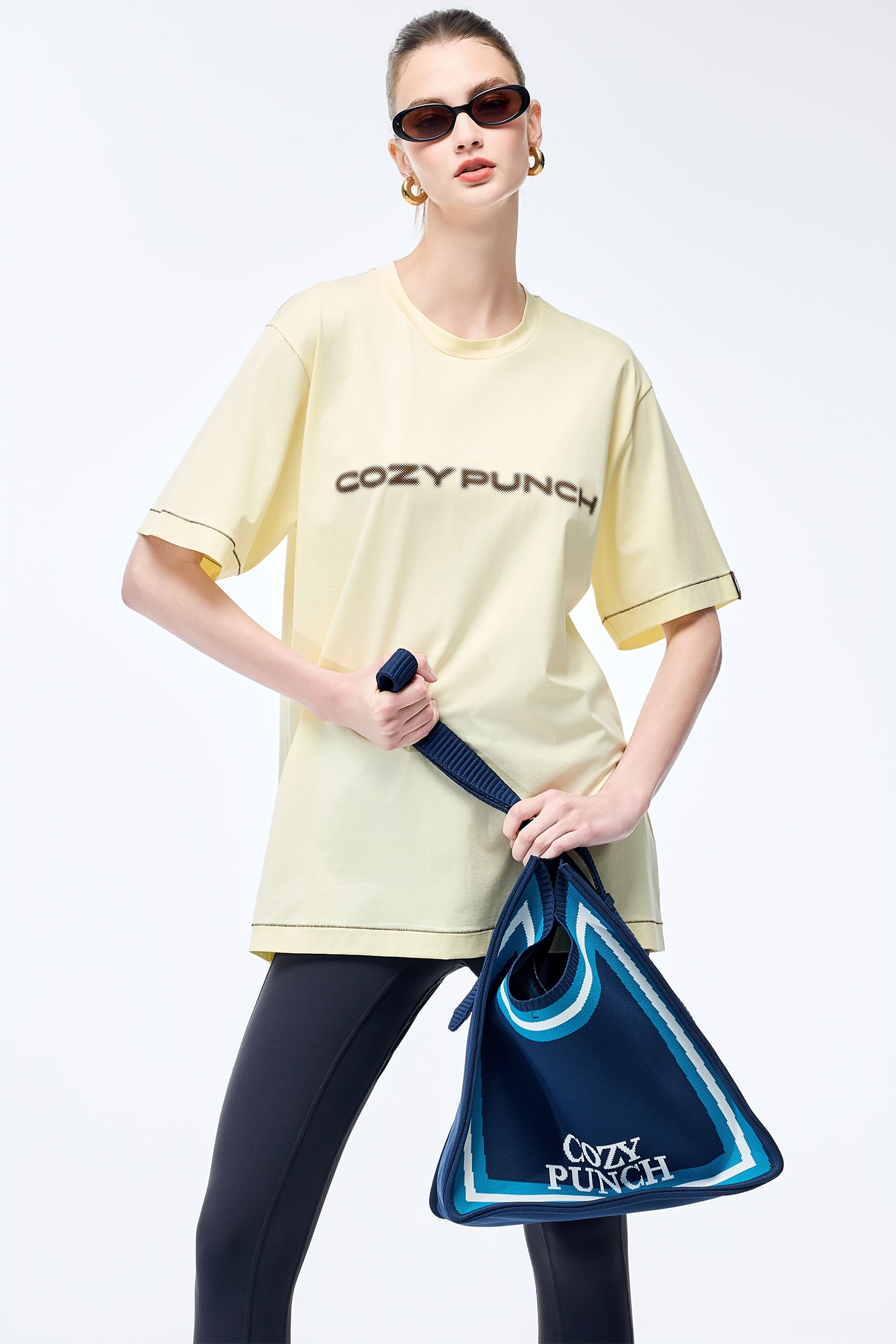 Performance Fabric Boyfriend TeeCream Pudding Color Boyfriend Fit T-Shirt,COZY PUNCH,T-shirts,T-shirts,Tops,Casual,Season (SS) Look,Cotton