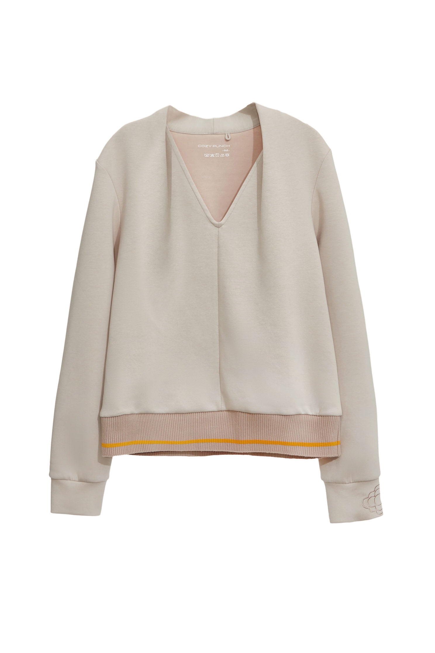 Light Wood Color Long Sleeve TopLight Wood Color Long Sleeve Top,COZY PUNCH,V-Neck T shirts,Tops,Embroidered,Season (SS) Look,Long sleeve tops