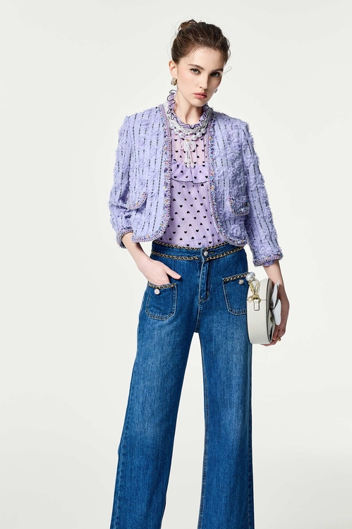 3-D Mesh Floral Purple Jacket,Stripe