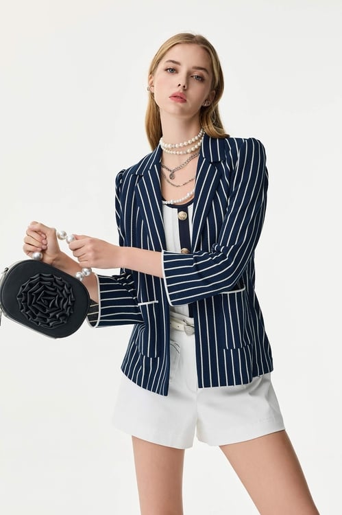 Pinstripe Navy Blazer,Blazers