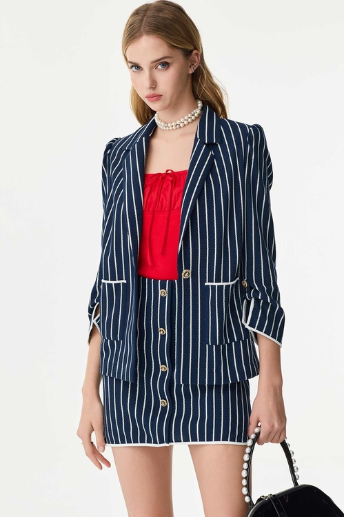 Pinstripe Navy Blazer,Blazers