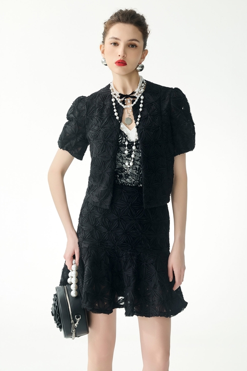 Short Sleeve 3-D Floral Detail Outerwear,Outerwear