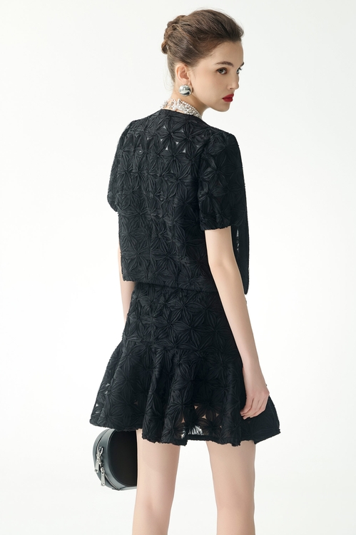 Short Sleeve 3-D Floral Detail Outerwear,Outerwear