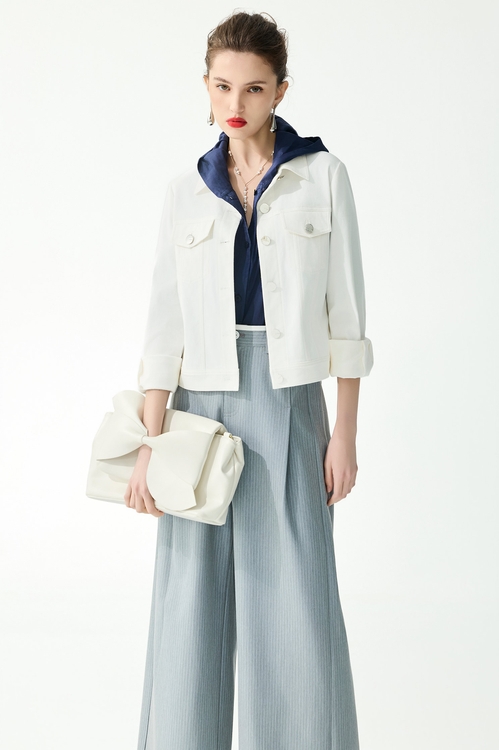Minimalist Denim Jacket,,Minimalist Denim Jacket,Tops,Embroidered,Season (SS) Look,Blouses,Season (SS) Look,Stripe,Shorts,pants,Jackets,Outerwear,Season (SS) Look,Denim,Denim Jackets,White outerwear