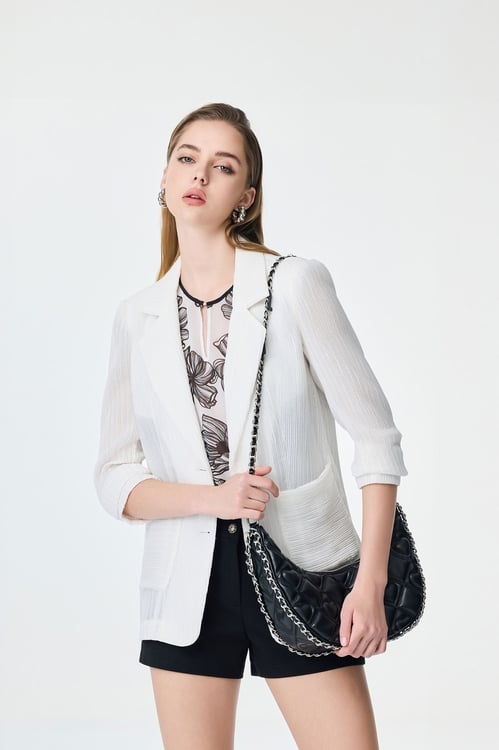 Mid Length Patch Pockets Blazer,Blazers