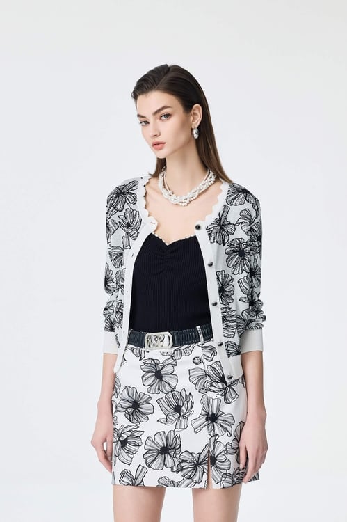 Floral Print Knit Cardigan,Knitted coats