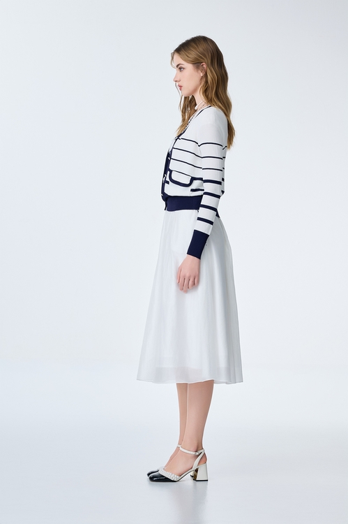 Navy Stripe V-neck Cardigan,Knitted coats