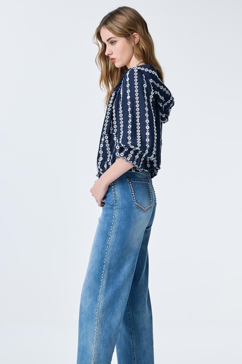 Navy Hoodie Jacket With Contrast Lace Detail,Hoodie jackets