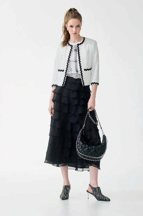 Black Lace Trim Detail Buttonless Jacket,,Black Lace Trim Detail Buttonless Jacket,Season (SS) Look,pearl,Jackets,Outerwear,Season (SS) Look,White outerwear