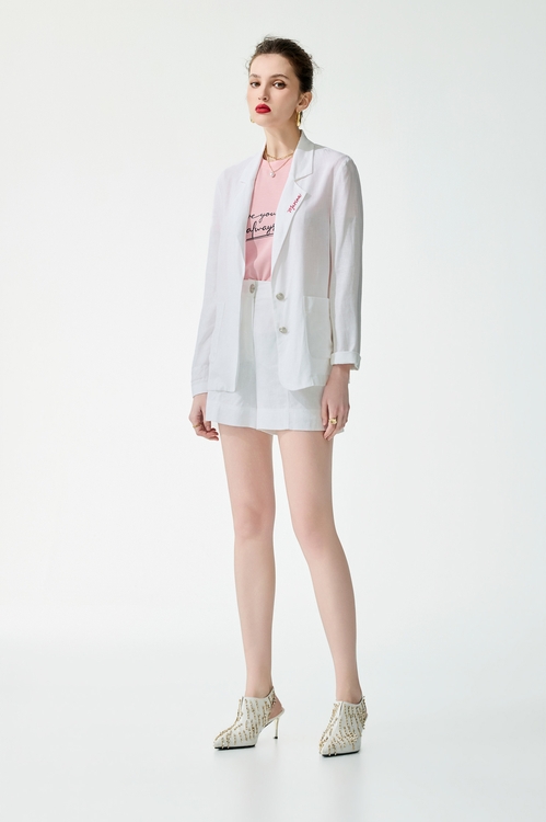 Embroidery Slogan Linen Blazer,Chiffon
