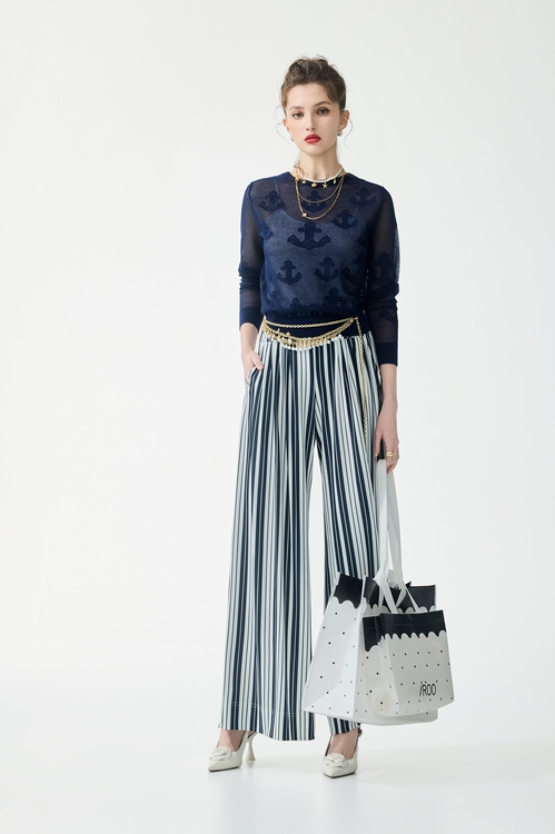 Anchor Motif Navy Knit Cardigan,Outerwear