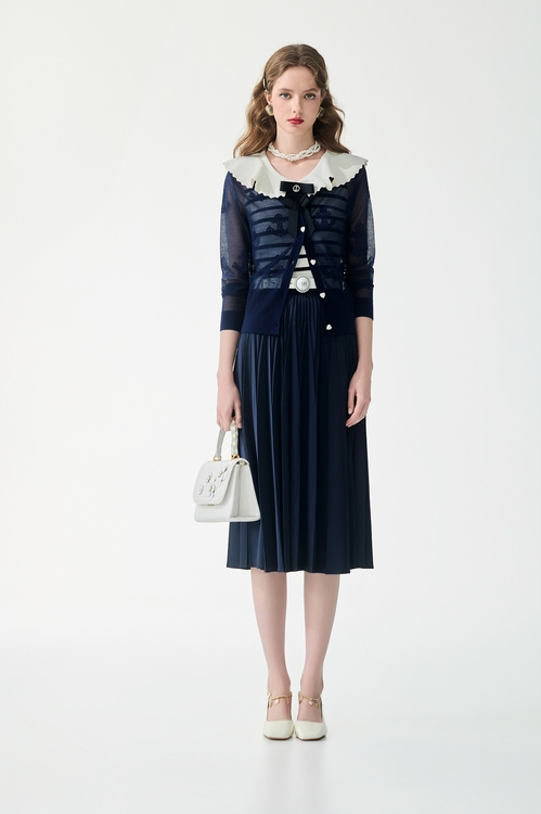 Anchor Motif Navy Knit Cardigan,Outerwear