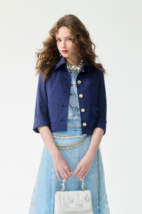 3-D Floral Pocket Detail Jacket,,3-D Floral Pocket Detail Jacket,Jackets,Outerwear,Season (SS) Look,Stripe,White outerwear,Knitted,Knitted coats,Jackets,Outerwear,Season (SS) Look