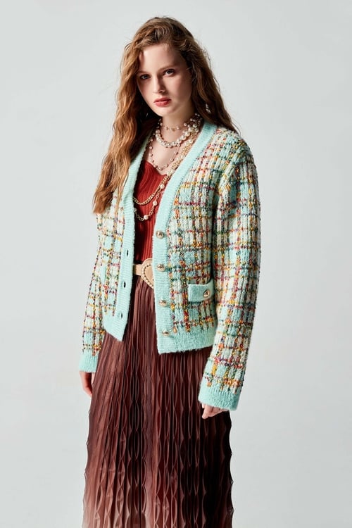 Oversize Tweed Knit Cardigan,Outerwear