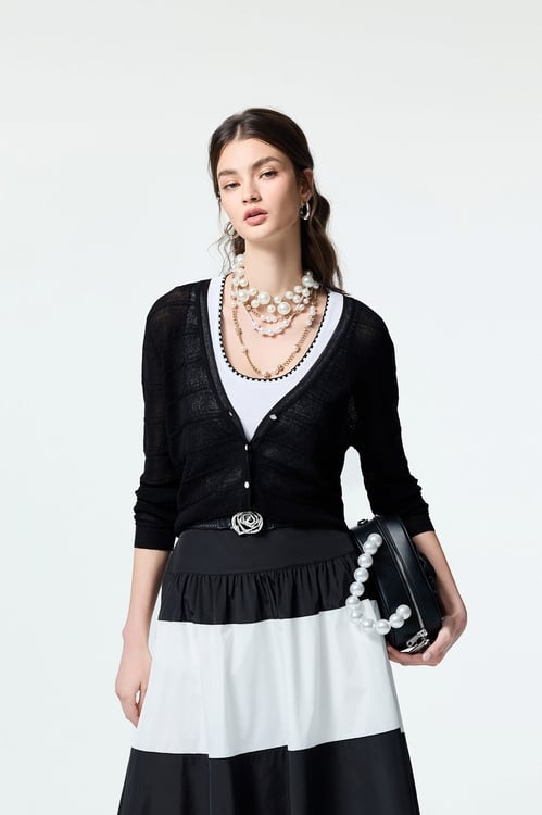 V-neck Knit Cardigan,Black outerwear