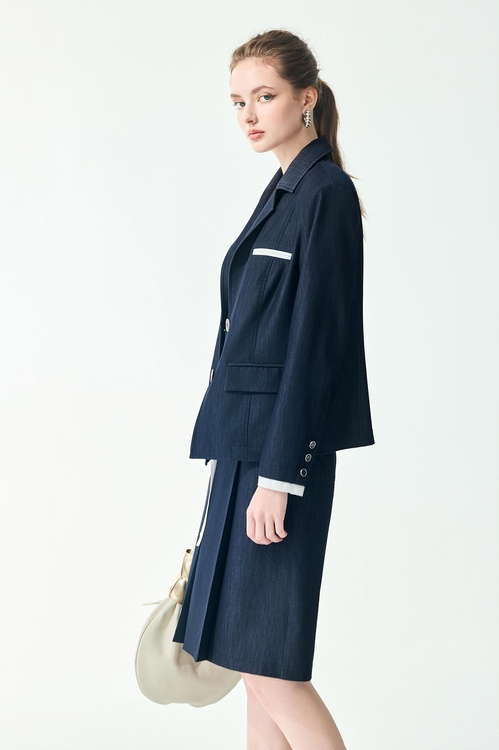 Minimalist Navy Blazer,Outerwear