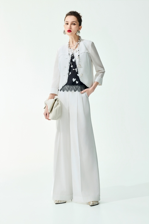 Fringe Trim Detail Linen Jacket,,Fringe Trim Detail Linen Jacket,Jackets,Outerwear,Season (SS) Look,dotcollection,pearl,Knitted,Knitted coats,Jackets,Outerwear,Season (SS) Look,pearl,Black outerwear,Jackets,Outerwear,Season (SS) Look,White outerwear