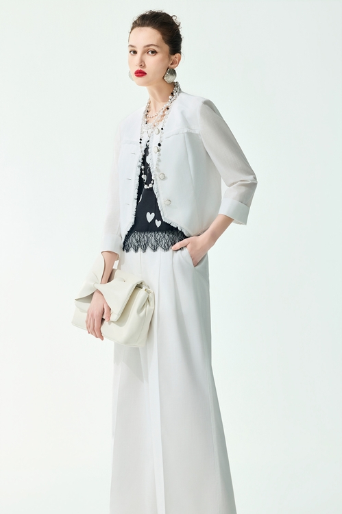 Fringe Trim Detail Linen Jacket,,Fringe Trim Detail Linen Jacket,Jackets,Outerwear,Season (SS) Look,dotcollection,pearl,Knitted,Knitted coats,Jackets,Outerwear,Season (SS) Look,pearl,Black outerwear,Jackets,Outerwear,Season (SS) Look,White outerwear