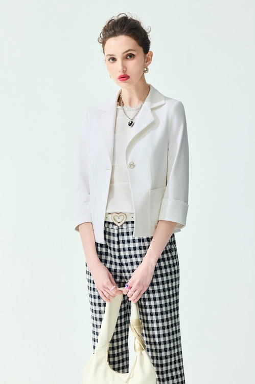 Floral Embroidery Detail White Blazer,Jackets
