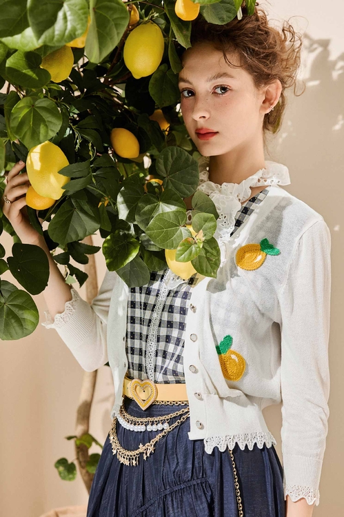 Pineapple Motif Knit Cardigan,Jackets