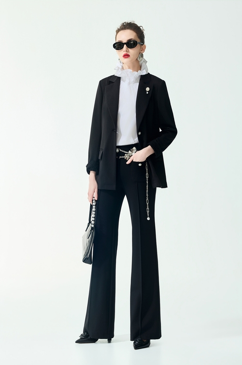 Sleeve Cuff Lace Detail Blazer,,Sleeve Cuff Lace Detail Blazer,Jackets,Outerwear,Season (SS) Look,dotcollection,pearl,Knitted,Knitted coats,Jackets,Outerwear,Season (SS) Look,pearl,Black outerwear
