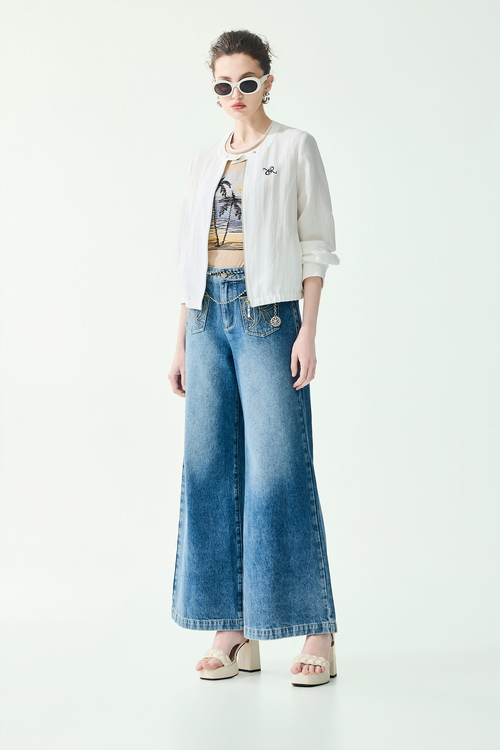 R Logo Front Zip Linen Jacket,Outerwear