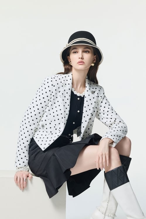 Retro Polka Dot Crop Blazer,Jackets