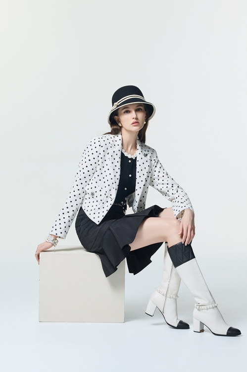 Retro Polka Dot Crop Blazer,Jackets