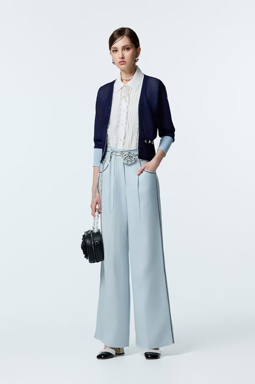 Contrast Sleeve Cuff Navy Cardigan,Knitted coats