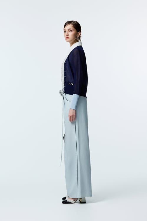 Contrast Sleeve Cuff Navy Cardigan,Knitted coats