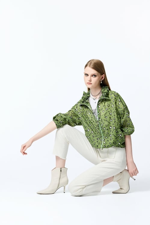 Leopard Print Green Jacket,Trench coats