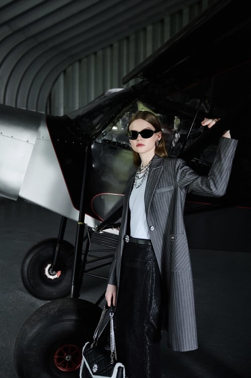 Pinstripe Long Blazer,Jackets