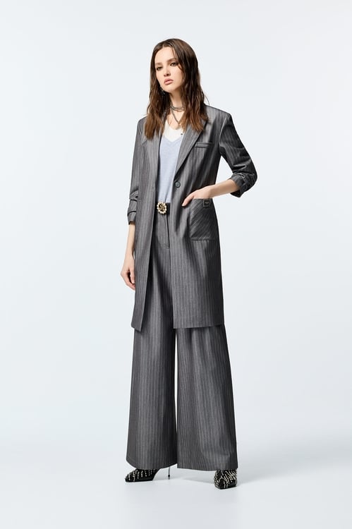 Pinstripe Long Blazer,Jackets