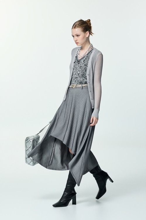 Metallic Light Grey Knit Cardigan,Jackets