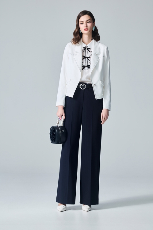 Navy Stitch Detail White Blazer,Outerwear