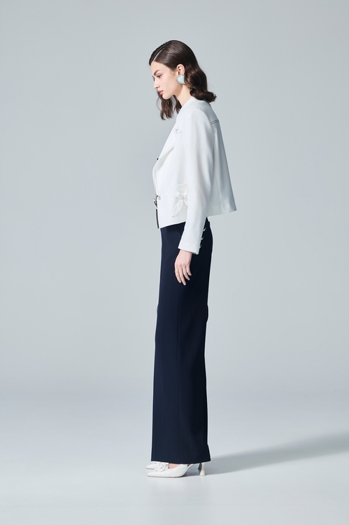 Navy Stitch Detail White Blazer,Outerwear