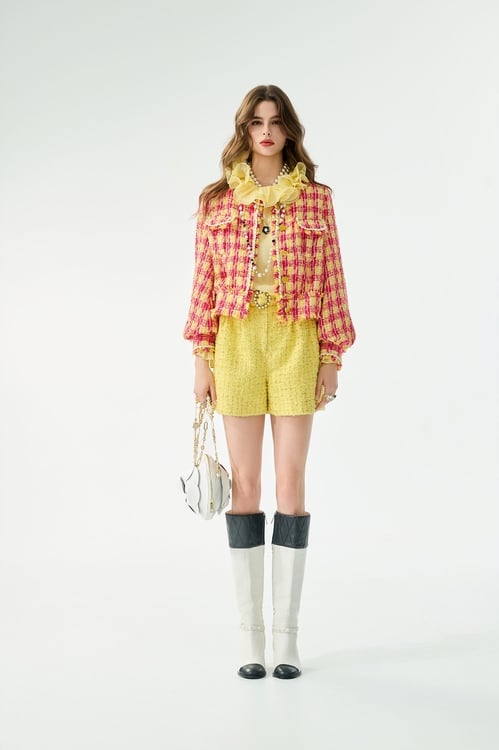 Yellow Red Checkered Tweed Jacket,,Yellow Red Checkered Tweed Jacket,Jackets,Outerwear,Season (SS) Look,pearl,Knitted,Knitted coats,Jackets,Outerwear,Season (SS) Look,Jackets,Season (SS) Look,Plaid