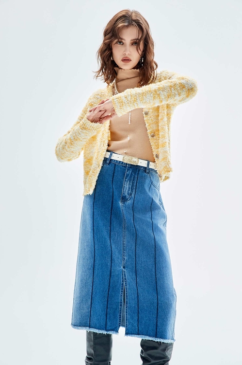 Colour Mix V-neck Cardigan,Long sleeve outerwear