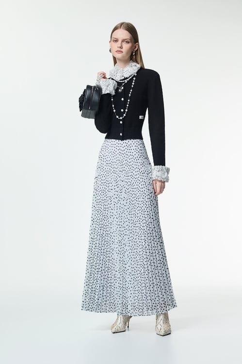 Contrast Ruffle Detail Knit Cardigan,Blouses