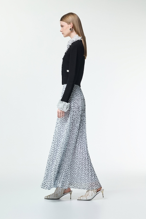 Contrast Ruffle Detail Knit Cardigan,Blouses