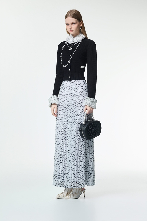 Contrast Ruffle Detail Knit Cardigan,Blouses