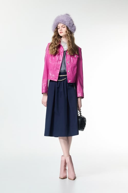 Leopard Embossed Print Fushia Jacket,Outerwear