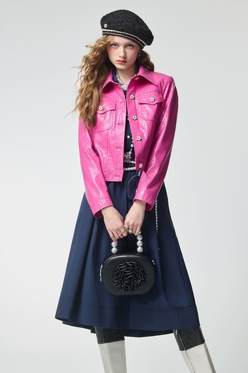 Leopard Embossed Print Fushia Jacket,Outerwear