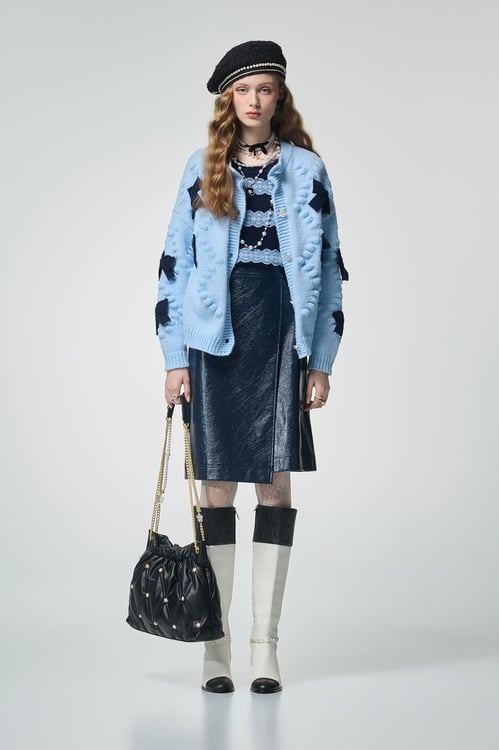 Contrast Bow Detail Knit Jacket,Outerwear